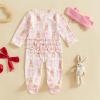 imageKuriozud 4th of July Outfits Baby Girl Footie Onesie Romper Newborn Preemie Girl Ruffle Pajamas Pjs Infant Girl Fall ClothesPink Bunnybowknot