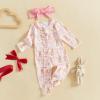imageKuriozud 4th of July Outfits Baby Girl Footie Onesie Romper Newborn Preemie Girl Ruffle Pajamas Pjs Infant Girl Fall ClothesPink Bunnybowknot