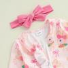 imageKuriozud 4th of July Outfits Baby Girl Footie Onesie Romper Newborn Preemie Girl Ruffle Pajamas Pjs Infant Girl Fall ClothesPink Rabbit