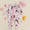 imageKuriozud 4th of July Outfits Baby Girl Footie Onesie Romper Newborn Preemie Girl Ruffle Pajamas Pjs Infant Girl Fall ClothesPink Rabbit a