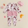 imageKuriozud 4th of July Outfits Baby Girl Footie Onesie Romper Newborn Preemie Girl Ruffle Pajamas Pjs Infant Girl Fall ClothesPink Rabbit a