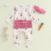 imageKuriozud 4th of July Outfits Baby Girl Footie Onesie Romper Newborn Preemie Girl Ruffle Pajamas Pjs Infant Girl Fall ClothesWhite Bunny