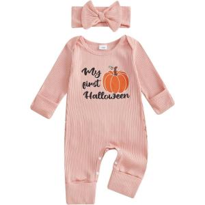 imageKuriozud 4th of July Outfits Baby Girl Footie Onesie Romper Newborn Preemie Girl Ruffle Pajamas Pjs Infant Girl Fall ClothesHalloween Pink