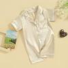 imageKuriozud Baby Girl Silk Pajamas Feather Cuffs Romper Stain OnePiece Jumpsuit Pjs Lapel Button Down NightgownBeige