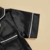 imageKuriozud Baby Girl Silk Pajamas Feather Cuffs Romper Stain OnePiece Jumpsuit Pjs Lapel Button Down NightgownBlack