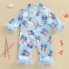 imageKuriozud Baby Girl Silk Pajamas Feather Cuffs Romper Stain OnePiece Jumpsuit Pjs Lapel Button Down NightgownBlue B