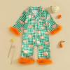 imageKuriozud Baby Girl Silk Pajamas Feather Cuffs Romper Stain OnePiece Jumpsuit Pjs Lapel Button Down NightgownHalloween Green