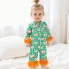 imageKuriozud Baby Girl Silk Pajamas Feather Cuffs Romper Stain OnePiece Jumpsuit Pjs Lapel Button Down NightgownHalloween Green