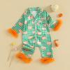 imageKuriozud Baby Girl Silk Pajamas Feather Cuffs Romper Stain OnePiece Jumpsuit Pjs Lapel Button Down NightgownHalloween Green