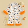 imageKuriozud Baby Girl Silk Pajamas Feather Cuffs Romper Stain OnePiece Jumpsuit Pjs Lapel Button Down NightgownHalloween Orange