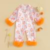 imageKuriozud Baby Girl Silk Pajamas Feather Cuffs Romper Stain OnePiece Jumpsuit Pjs Lapel Button Down NightgownHalloween Pink