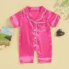 imageKuriozud Baby Girl Silk Pajamas Feather Cuffs Romper Stain OnePiece Jumpsuit Pjs Lapel Button Down NightgownPink E