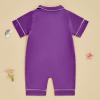 imageKuriozud Baby Girl Silk Pajamas Feather Cuffs Romper Stain OnePiece Jumpsuit Pjs Lapel Button Down NightgownPurple