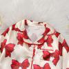 imageKuriozud Baby Girl Silk Pajamas Feather Cuffs Romper Stain OnePiece Jumpsuit Pjs Lapel Button Down NightgownRed Bow
