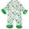 imageKuriozud Baby Girl Silk Pajamas Feather Cuffs Romper Stain OnePiece Jumpsuit Pjs Lapel Button Down NightgownGreen St Patricks Day Clover