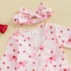 imageKuriozud First Valentines Baby Girl Outfit Newborn Heart Footed Jumpsuit Ruffle Zipper Romper Baby Coming Home OutfitA Bow Heartpink
