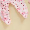 imageKuriozud First Valentines Baby Girl Outfit Newborn Heart Footed Jumpsuit Ruffle Zipper Romper Baby Coming Home OutfitA Bow Heartpink
