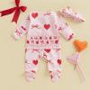 imageKuriozud First Valentines Baby Girl Outfit Newborn Heart Footed Jumpsuit Ruffle Zipper Romper Baby Coming Home OutfitA Bow Heartred