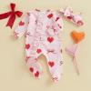 imageKuriozud First Valentines Baby Girl Outfit Newborn Heart Footed Jumpsuit Ruffle Zipper Romper Baby Coming Home OutfitA Bow Heartred