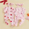 imageKuriozud First Valentines Baby Girl Outfit Newborn Heart Footed Jumpsuit Ruffle Zipper Romper Baby Coming Home OutfitA Bow Heartred