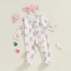 imageKuriozud First Valentines Baby Girl Outfit Newborn Heart Footed Jumpsuit Ruffle Zipper Romper Baby Coming Home OutfitEaster Bunnypink