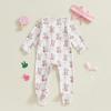 imageKuriozud First Valentines Baby Girl Outfit Newborn Heart Footed Jumpsuit Ruffle Zipper Romper Baby Coming Home OutfitEaster Bunnypink