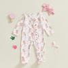 imageKuriozud First Valentines Baby Girl Outfit Newborn Heart Footed Jumpsuit Ruffle Zipper Romper Baby Coming Home OutfitEaster Bunnywhite