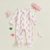 imageKuriozud First Valentines Baby Girl Outfit Newborn Heart Footed Jumpsuit Ruffle Zipper Romper Baby Coming Home OutfitEaster Bunnywhite