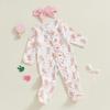 imageKuriozud First Valentines Baby Girl Outfit Newborn Heart Footed Jumpsuit Ruffle Zipper Romper Baby Coming Home OutfitEaster Bunnywhite