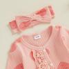 imageKuriozud First Valentines Baby Girl Outfit Newborn Heart Footed Jumpsuit Ruffle Zipper Romper Baby Coming Home OutfitSmiling Lovepink