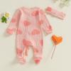 imageKuriozud First Valentines Baby Girl Outfit Newborn Heart Footed Jumpsuit Ruffle Zipper Romper Baby Coming Home OutfitSmiling Lovepink