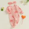 imageKuriozud First Valentines Baby Girl Outfit Newborn Heart Footed Jumpsuit Ruffle Zipper Romper Baby Coming Home OutfitSmiling Lovepink