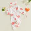 imageKuriozud First Valentines Baby Girl Outfit Newborn Heart Footed Jumpsuit Ruffle Zipper Romper Baby Coming Home OutfitSmiling Lovewhite
