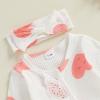 imageKuriozud First Valentines Baby Girl Outfit Newborn Heart Footed Jumpsuit Ruffle Zipper Romper Baby Coming Home OutfitSmiling Lovewhite