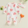 imageKuriozud First Valentines Baby Girl Outfit Newborn Heart Footed Jumpsuit Ruffle Zipper Romper Baby Coming Home OutfitSmiling Lovewhite