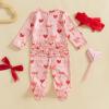 imageKuriozud First Valentines Baby Girl Outfit Newborn Heart Footed Jumpsuit Ruffle Zipper Romper Baby Coming Home OutfitValentines Heart Bownotpink