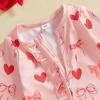 imageKuriozud First Valentines Baby Girl Outfit Newborn Heart Footed Jumpsuit Ruffle Zipper Romper Baby Coming Home OutfitValentines Heart Bownotpink