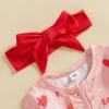 imageKuriozud First Valentines Baby Girl Outfit Newborn Heart Footed Jumpsuit Ruffle Zipper Romper Baby Coming Home OutfitValentines Heart Bownotpink