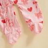 imageKuriozud First Valentines Baby Girl Outfit Newborn Heart Footed Jumpsuit Ruffle Zipper Romper Baby Coming Home OutfitValentines Heart Bownotpink