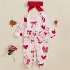 imageKuriozud First Valentines Baby Girl Outfit Newborn Heart Footed Jumpsuit Ruffle Zipper Romper Baby Coming Home OutfitValentines Heart Bowred