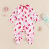 imageKuriozud First Valentines Baby Girl Outfit Newborn Heart Footed Jumpsuit Ruffle Zipper Romper Baby Coming Home OutfitValentines Heartpink