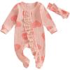 imageKuriozud First Valentines Baby Girl Outfit Newborn Heart Footed Jumpsuit Ruffle Zipper Romper Baby Coming Home OutfitSmiling Lovepink