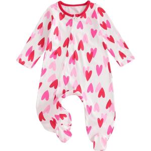 imageKuriozud First Valentines Baby Girl Outfit Newborn Heart Footed Jumpsuit Ruffle Zipper Romper Baby Coming Home OutfitValentines Heartpink