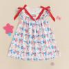 image4th of July Toddler Little Girl Outfit Smocked Dress Fourth of July Vintage Dress for Kids Cute Patriotic ClothesBow American Flag Blue
