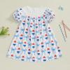 image4th of July Toddler Little Girl Outfit Smocked Dress Fourth of July Vintage Dress for Kids Cute Patriotic ClothesBow Popsicle Blue