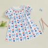 image4th of July Toddler Little Girl Outfit Smocked Dress Fourth of July Vintage Dress for Kids Cute Patriotic ClothesBow Popsicle Blue