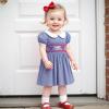 image4th of July Toddler Little Girl Outfit Smocked Dress Fourth of July Vintage Dress for Kids Cute Patriotic ClothesRed White Bule Bow Blue