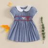 image4th of July Toddler Little Girl Outfit Smocked Dress Fourth of July Vintage Dress for Kids Cute Patriotic ClothesRed White Bule Bow Blue