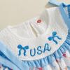 image4th of July Toddler Little Girl Outfit Smocked Dress Fourth of July Vintage Dress for Kids Cute Patriotic ClothesUsa Sky Blue