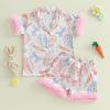 imageKuriozud Toddler Girl Summer Silk Satin Pajama Set Baby Western Summer Pjs Girl Feather Trim Sleeve Nightgown PjsEasterpink